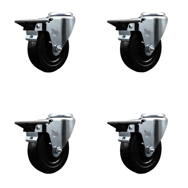 Service Caster 4'' Hard Rubber Wheel Swivel Bolt Hole Caster Set with Posi Lock Brakes, 4PK SCC-BH20S414-HRS-PLB-4 - main